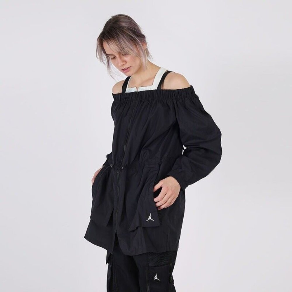 Air Jordan Off-Shoulder Utility Jacket Waist Long Sleeves Black - Picture 11 of 16